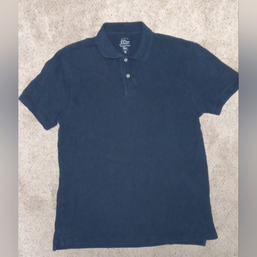 J.Crew Men's Navy Blue Classic Piqué Polo Shirt Size Medium 100% Cotton